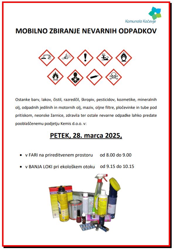 mobilno zbiranje nevarnih odpadkov, marec 2025